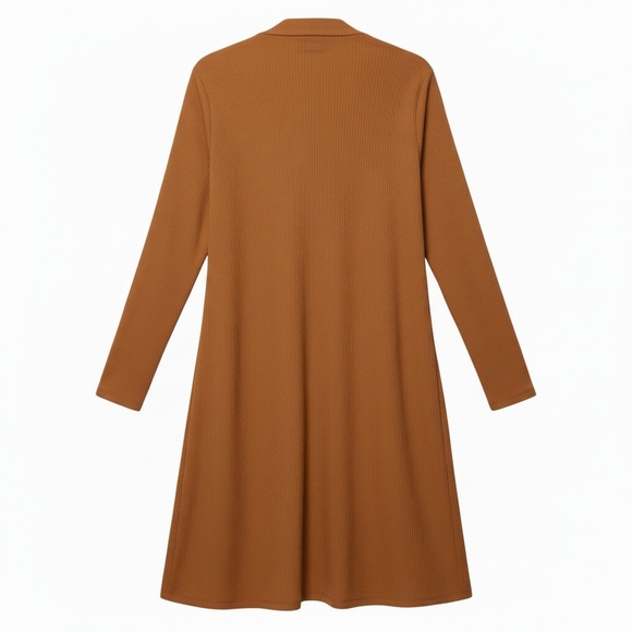 Iman Cardigan- Mustard Open Front Ribbed Knit w Pockets- Size Large EUC - Picture 3 of 8